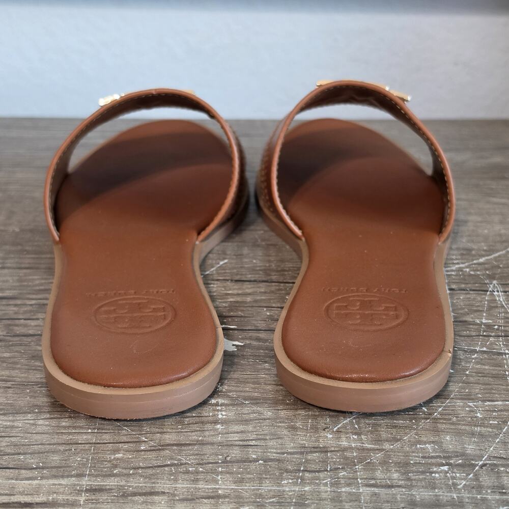 Tory Burch Everly Women's Leather Slides Sandals Shoes Size 40 (9.5-10) Brown - Picture 4 of 8